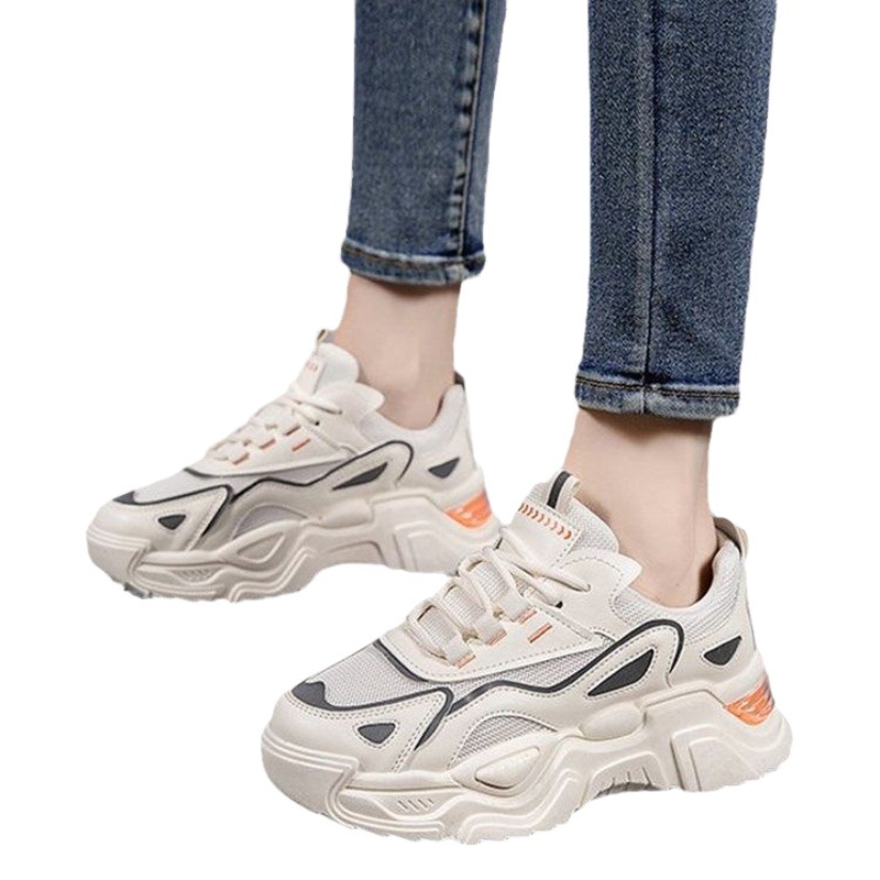 Zapatillas clunky para mujeres ins trendy 2024 Primavera y otoño nuevo versátil malla de suela gruesa transpirable ligero casual deportes zapatos de mujer