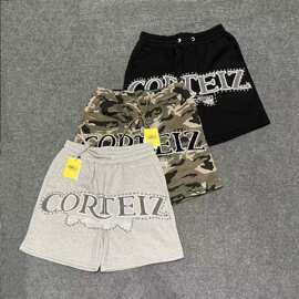 【数码印花】跨境外贸美潮Corteiz恶魔岛印花字母街头嘻哈风短裤