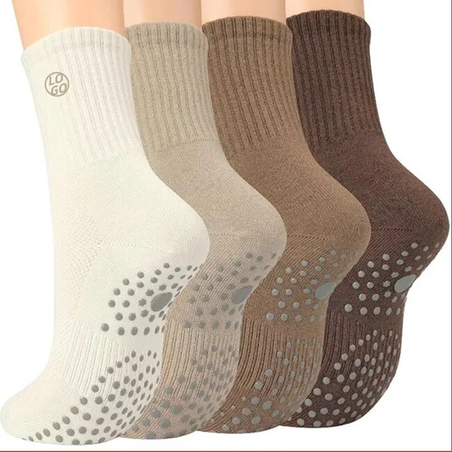 Wholesale Cotton Crew Women Custom Design Logo Non-Slip Gym Grip Pilates Yoga Socks