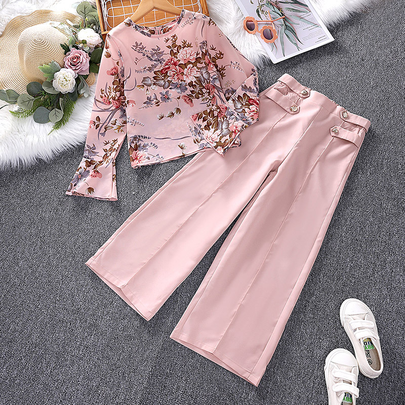 Mädchen Set Mit Floralem Langarmshirt Und Weiter Hose_voghion.com