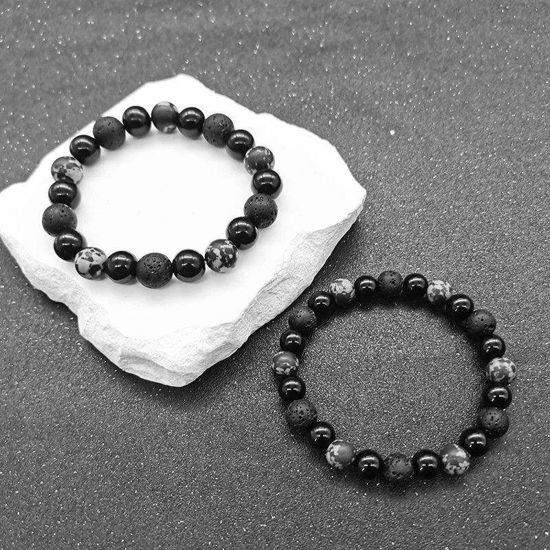 Bracciale uomo in pietra vulcanica naturale e perle snowflake_voghion.com
