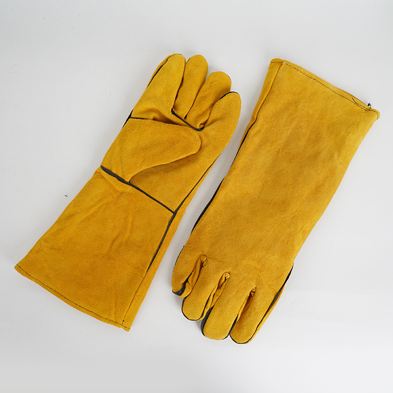 40cm extendidos guantes de soldadura, piel de vaca especial para la protección laboral y soldadura, resistente a altas temperaturas anti-escaldado de doble capa resistente al desgaste espesado