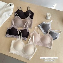 5021奶呼暖绒蕾丝保暖内衣女条纹美背V领时尚背心舒适固定杯文胸