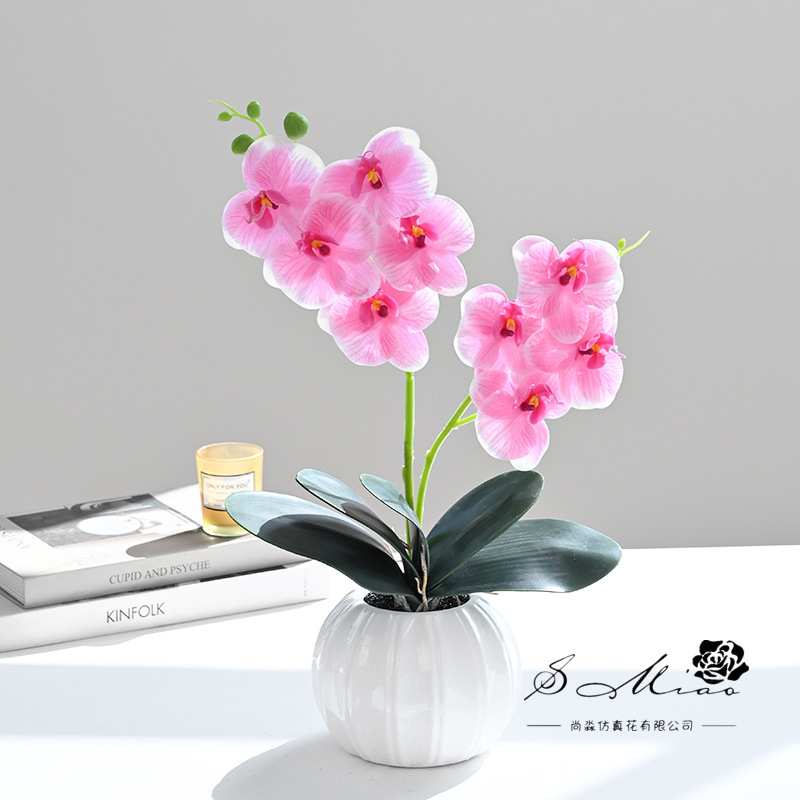 Flores artificiales con textura de película impresa en 3D, bonsái de orquídea Phalaenopsis, adornos creativos, flores artificiales directamente del fabricante, plantas artificiales en maceta