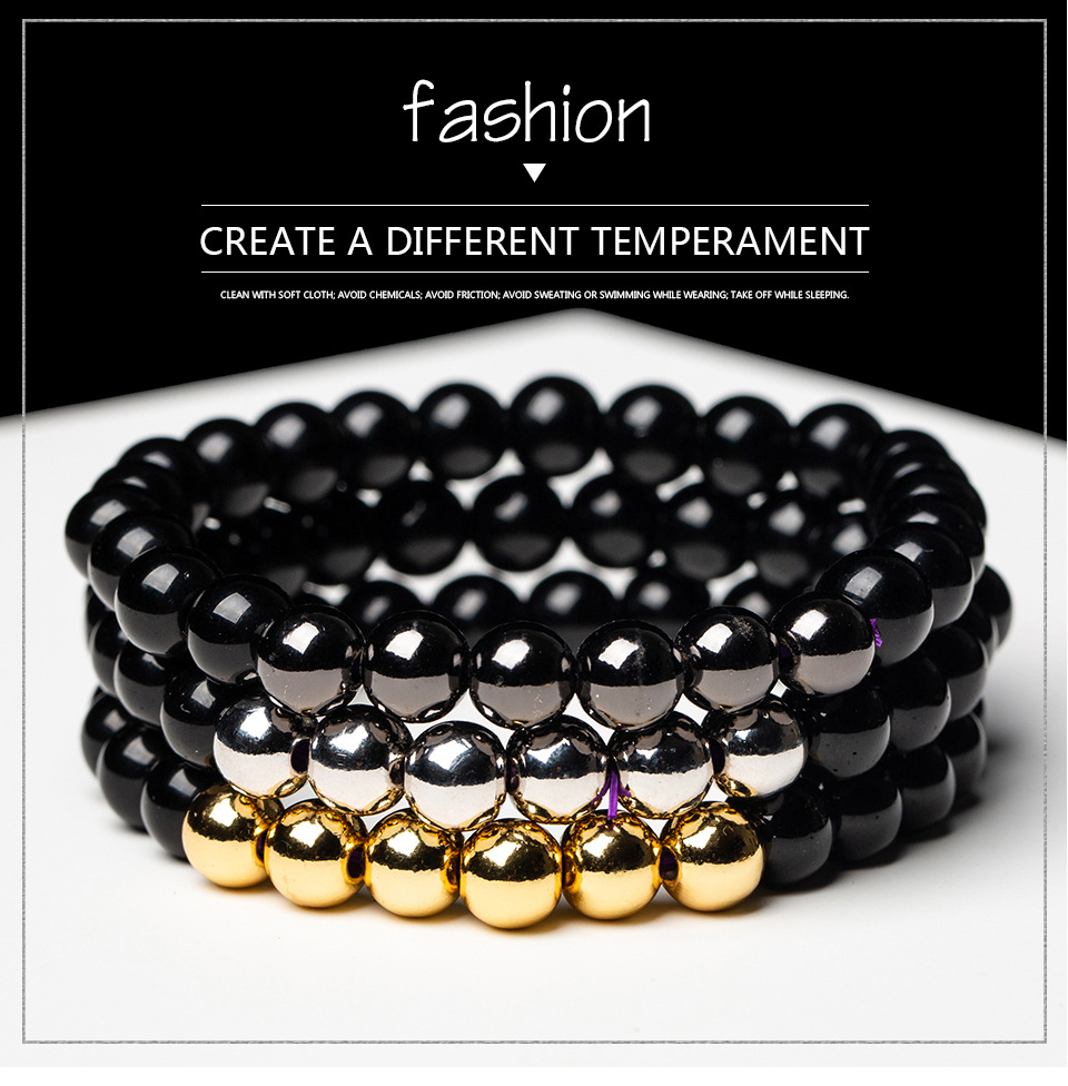 Nouveau Bracelet De Pierre Biliaire Noir Carré De Mode Bracelet De Perles De Cube display picture 1