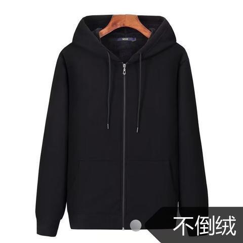 Solid Black Men's Hoodie Autumn and Winter Solid Color fleece-lined Hooded Zipper Sweater European and American Loose Sports Hoodie Men's Trendy