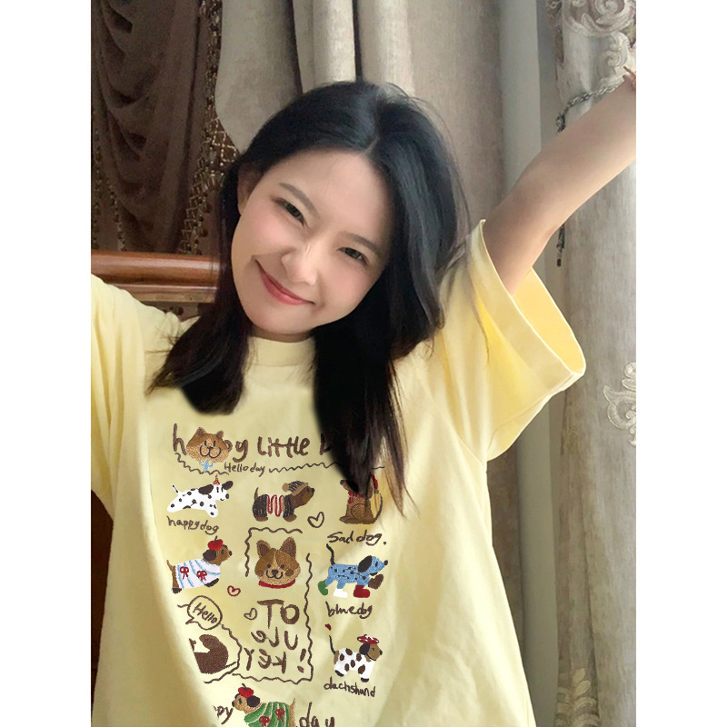 New American Style Retro Pure Cotton Heavy-weight Short-sleeved T-shirt Women's Design Sense Instagram National Fashion Brand Niche Short-sleeved Top