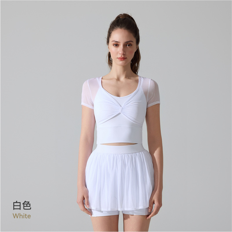 Tenis de alta densidad de tela de tela de vestir tenis bádminton fitness falda corta correr pilates camisa de manga corta mujer image 11