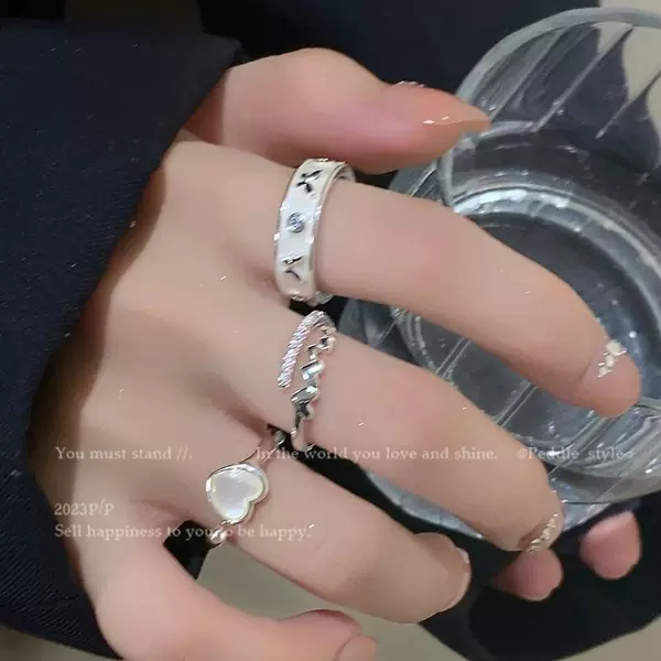 Pure White Heart Three-Piece Ring Set for Women 2025 New Popular Couple Bestie Ring Ins Niche Index Finger Ring