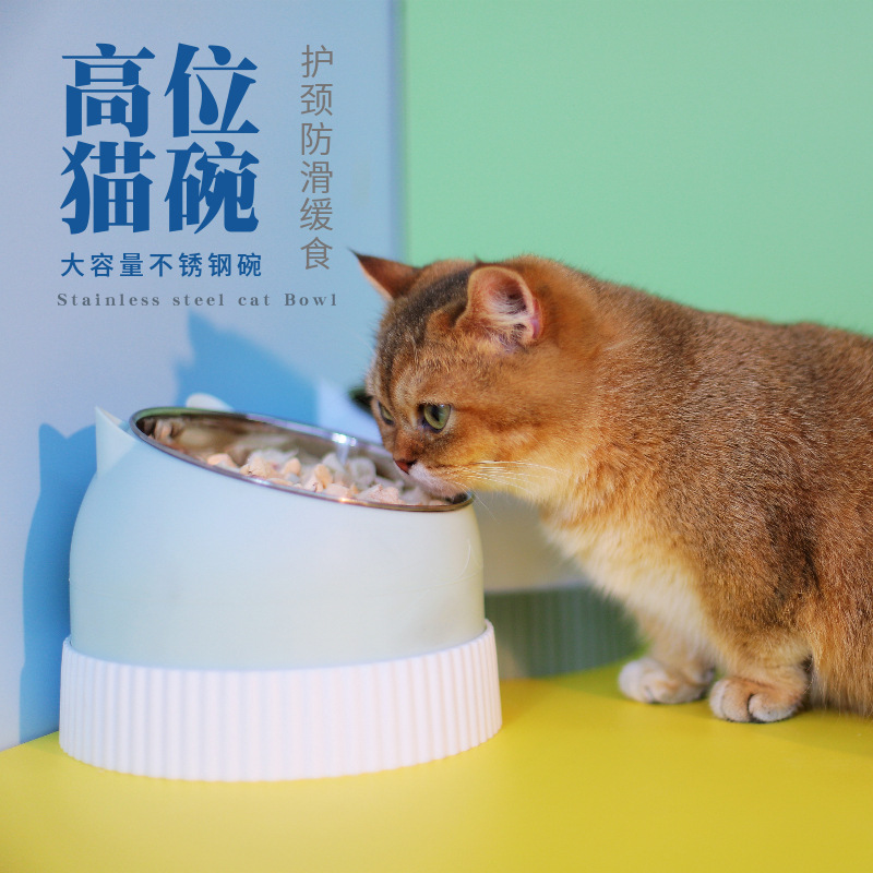 고양이 밥그릇 스테인리스 스틸 넘어짐 방지 애완용품 고양이 사료 그릇 이중 강아지 밥그릇 세라믹 식기 슬로우 푸드 디자인