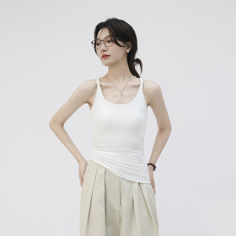 胸パッド、細いショルダーストラップ、ラウンドネック、女性用サスペンダー、ショートスタイル、美しい背中、ブラジャーなし、へそ出し、ノースリーブ、I字型ベスト、アウターウェア|undefined