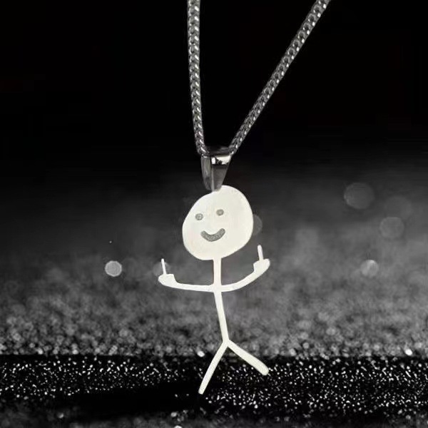 Collier en acier inoxydable tendance et mignon pour couple avec graffiti de dessin animé personnalisé et amusant_voghion.com