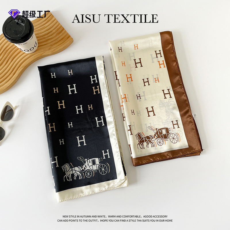 New 90cm Silk Scarf, Large Square Scarf, Cross-Border Foreign Trade, New Letter Print Satin Scarf, Headscarf, Wholesale Customization New 90cm Silk Scarf, Large Square Scarf, Cross-Border Foreign Trade, New Letter Print Satin Scarf, Headscarf, Wholesale Customization