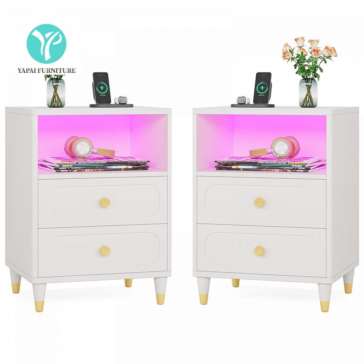 Панель мебели для спальни Amazon, простая прикроватная тумбочка с LED-подсветкой, оптовая продажа с фабрики