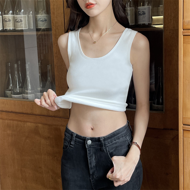 Internet Celebrity Short Fleece-Lined Vest for Women, New Autumn and Winter Thermal Thickened Sleeveless Base Layer Warm Top