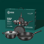 批发新款麦饭石炒锅三件套加厚不粘锅平底铁锅具套装锅活动礼品锅