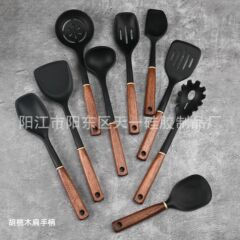 工場直送ノンスティックポット専用スプーンとスパチュラセット木製ハンドルシリコンスパチュラ家庭用キッチン用品高温耐性スパチュラスプーン