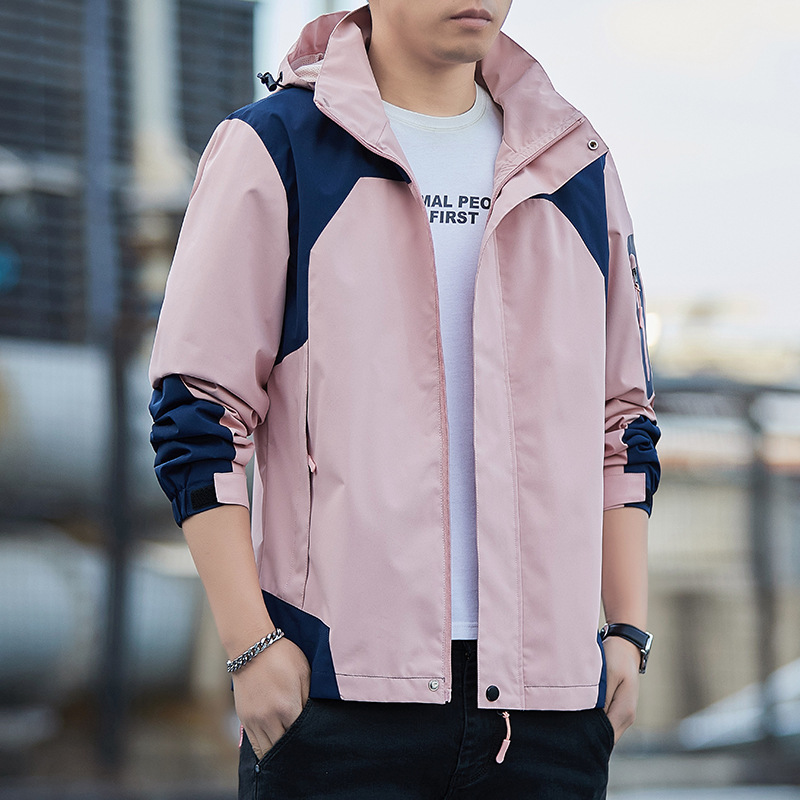 Nueva primavera y otoño chaqueta al aire libre pareja chaqueta a prueba de viento impermeable chaqueta con capucha Top montañismo ropa hombres al por mayor