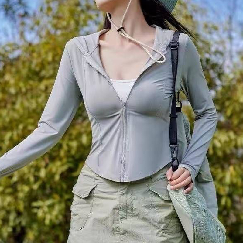 Chaqueta de Protección Solar Tacto Frío para Mujer de Poliéster con Cremallera para Verano