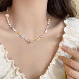 新款y2k少女彩色串珠项链女甜美百搭时尚高级感锁骨链多巴胺颈链