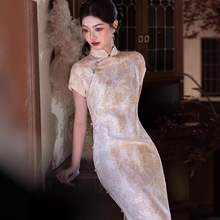 全开襟古法旗袍新中式绝美长款夏季棉麻提花改良复古优雅2025新款