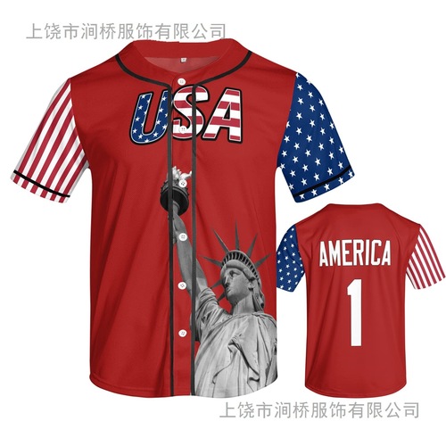 Custom Flag Baseball Jersey 3D Print T-Shirt Baseball Apparel