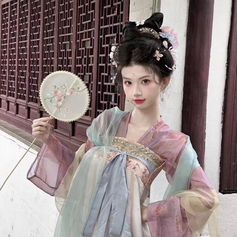New Hanfu in Tang-style for women, adult Tang-style reproduction, chest-high, slimming, ethereal, traditional Chinese style, everyday spring-summer outfit New Hanfu in Tang-style for women, adult Tang-style reproduction, chest-high, slimming, ethereal, traditional Chinese style, everyday spring-summer outfit