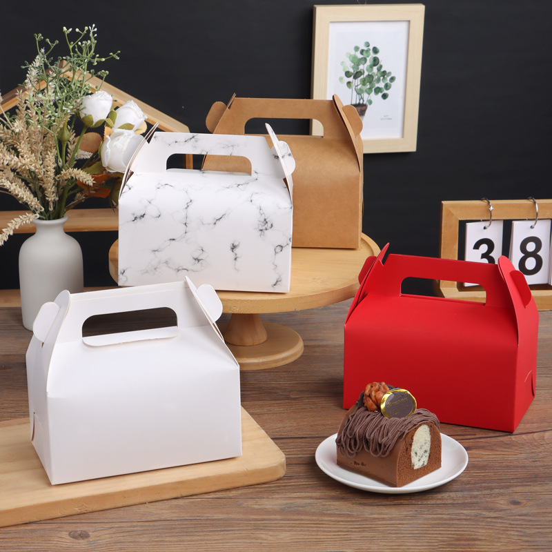 Medium-sized hand-held pastry box baking packaging mousse egg tart box handmade nougat food take-out cake packaging box