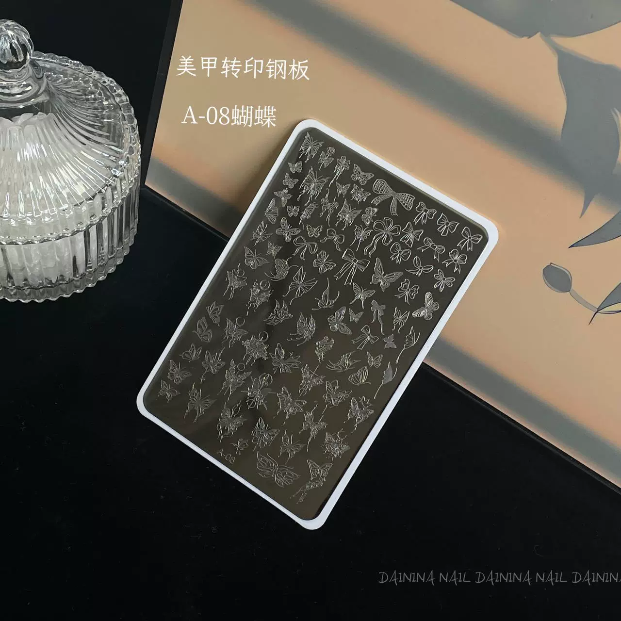 美甲钢板印花板蝴蝶花卉竹子蕾丝印花胶模具钢板转印硅胶印章批发