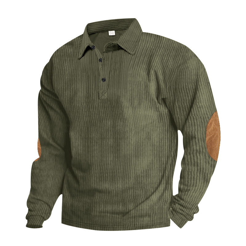 Venta caliente transfronteriza hombres americanos primavera y otoño pana retro suelto casual al aire libre parche de manga larga camisa de fondo POLO