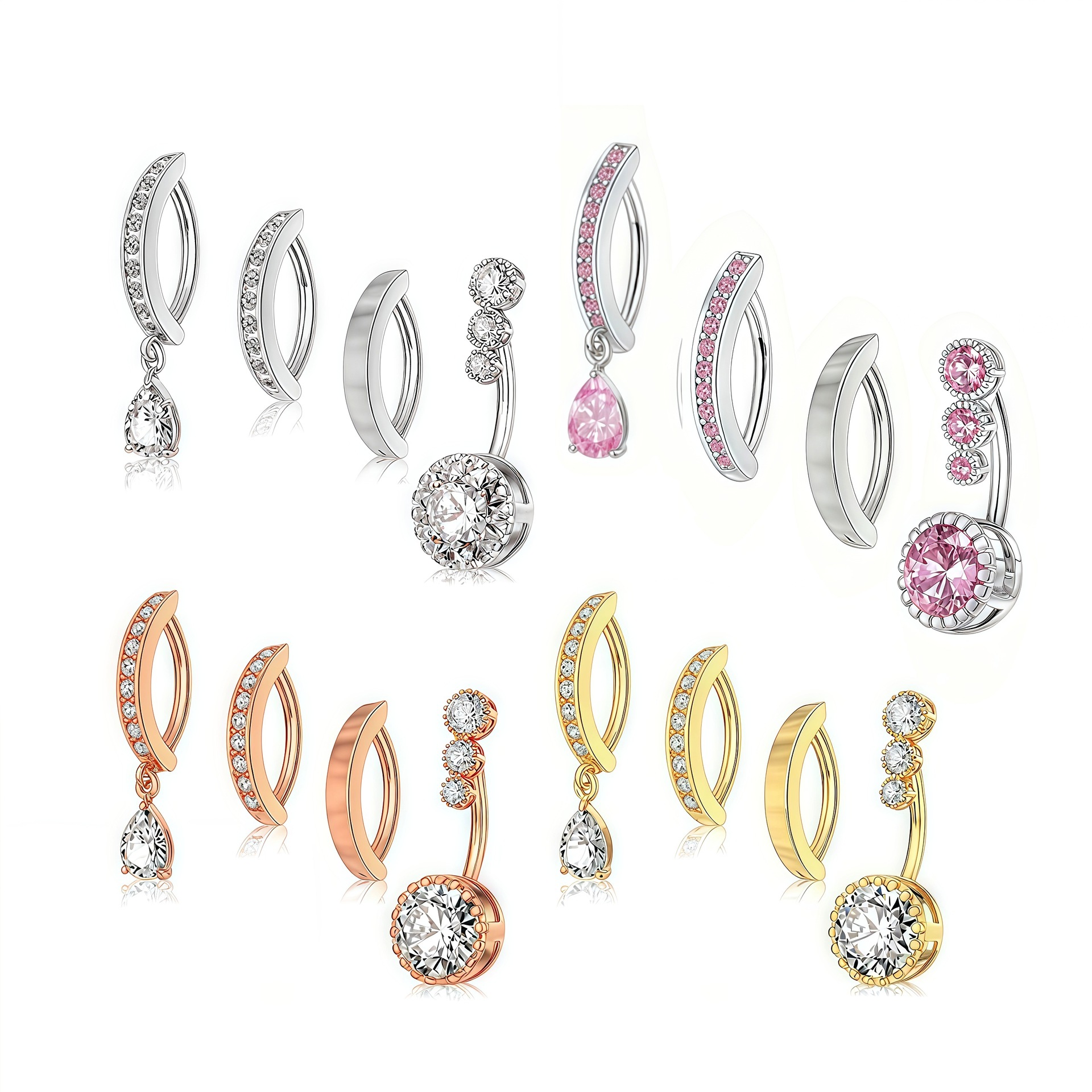 Modischer europäischer, kreativer Wassertropfen-Zirkonia-Anhängerring aus Edelstahl – vielseitiges Bauchnabelpiercing-Schmuckset, einfach zu tragen_voghion.com