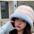 韩版女加厚保暖护耳毛线帽新款高品质毛绒拼色水桶帽时尚出游潮|undefined