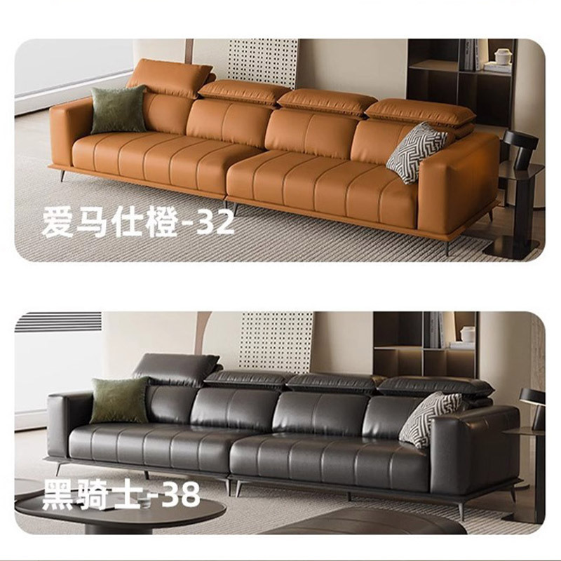 Sofá de Cuero Genuino de Primera Capa de Vacuno, Estilo Italiano de Lujo Ligero, Famoso en Internet, con Respaldo Ajustable, Diseño Vintage de Teclas de Piano, Muebles de Foshan.