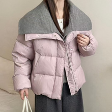 2025冬季女装羽绒服短款小个子加厚针织拼接白鸭绒保暖时尚外套潮