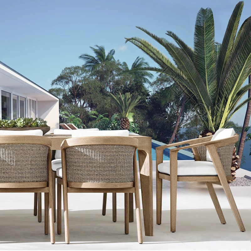 Silla de teca al aire libre silla de comedor individual impermeable, protección solar, anticorrosión, villa, patio, hotel famoso, diseñador al aire libre