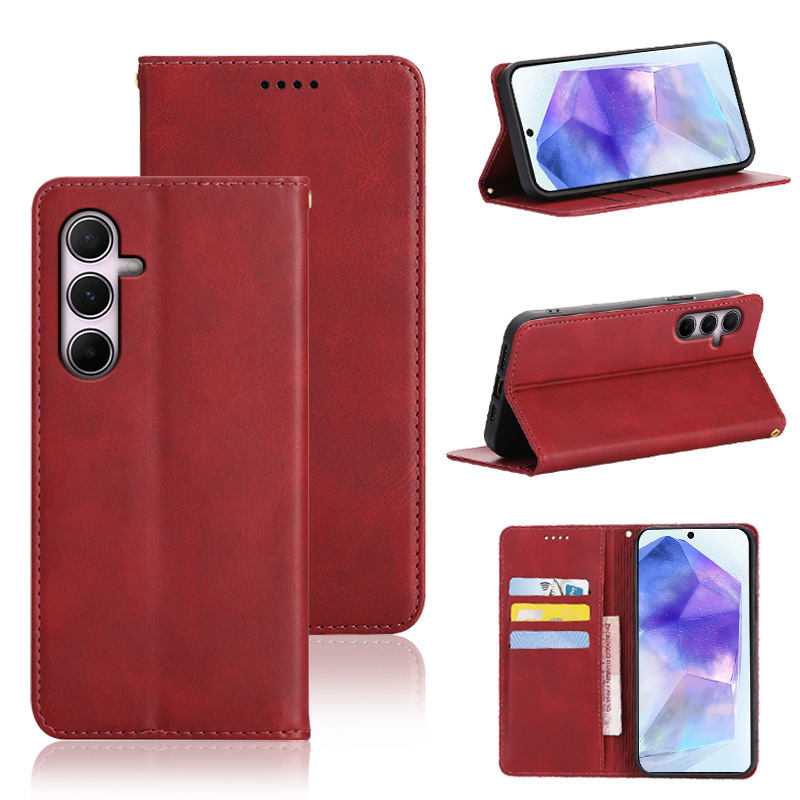 适用三星Galaxy A55/A54/A53/A52小牛皮纯色强磁翻盖式手机皮套