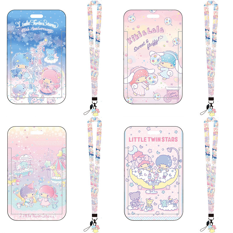 Gemini Sanrio Cartoon Children's Student Card Bag Bus Card Case Hard Shell Push-Pull Mobile Phone Long Lanyard Hanging Ornaments