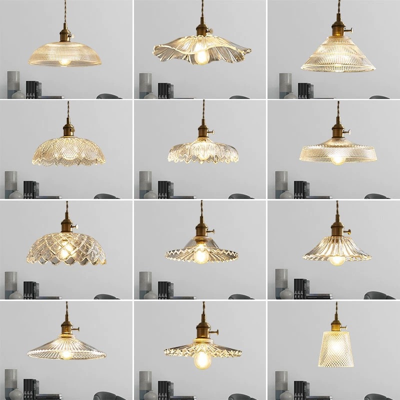 北欧日式简约餐厅创意阳台过道民宿吧台复古ins黄铜玻璃花朵吊灯