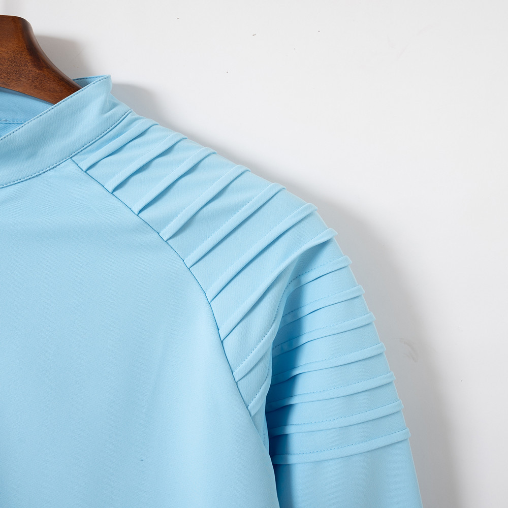 Men's Long Sleeve Polo Shirt With Arm Pleats And Zipper Casual_voghion.com