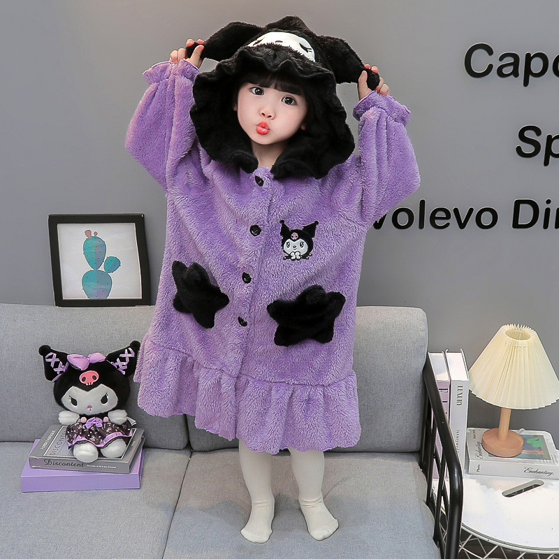 여자 잠옷 가을 겨울 플란넬  따뜻한 산호 양털 겨울 두꺼운 목욕 가운 어린이 홈 옷