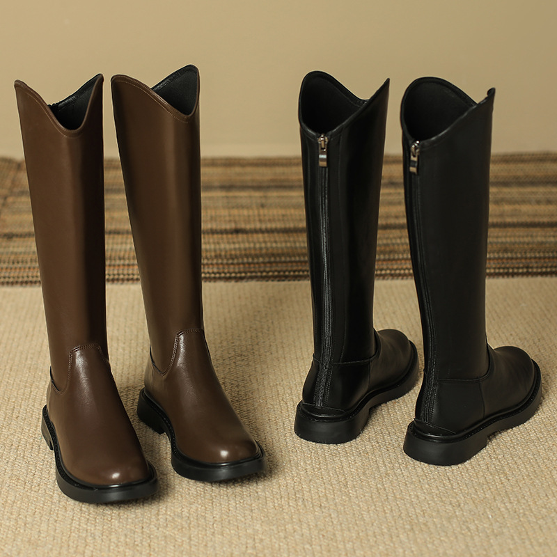 Autumn and winter flat-bottomed plus size women's boots long thick legs wide fat boots but knee-high 41 knight 43 boots