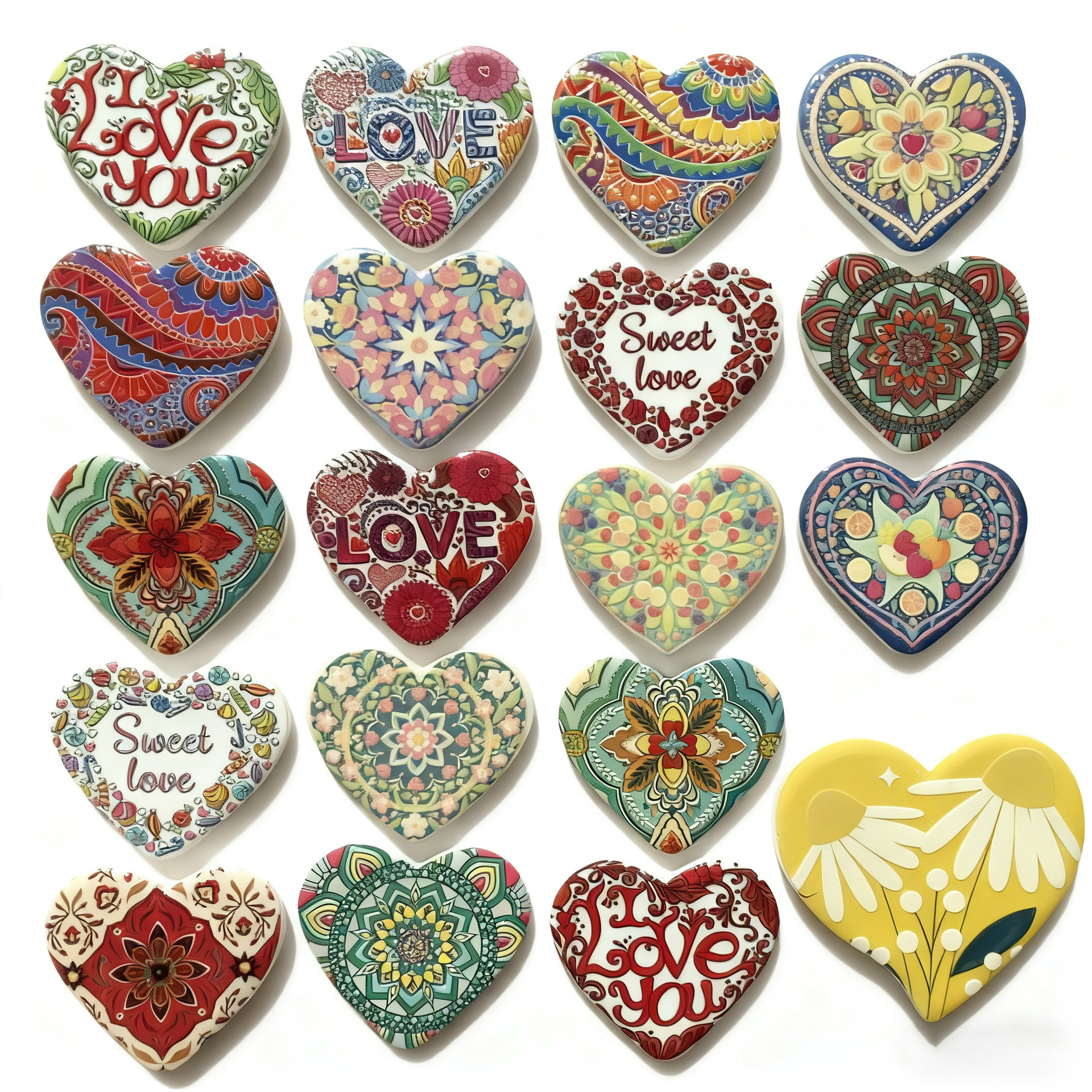 简约小清新可爱陶瓷冰箱贴 波西米亚几何浮雕爱心 工厂直销磁吸贴