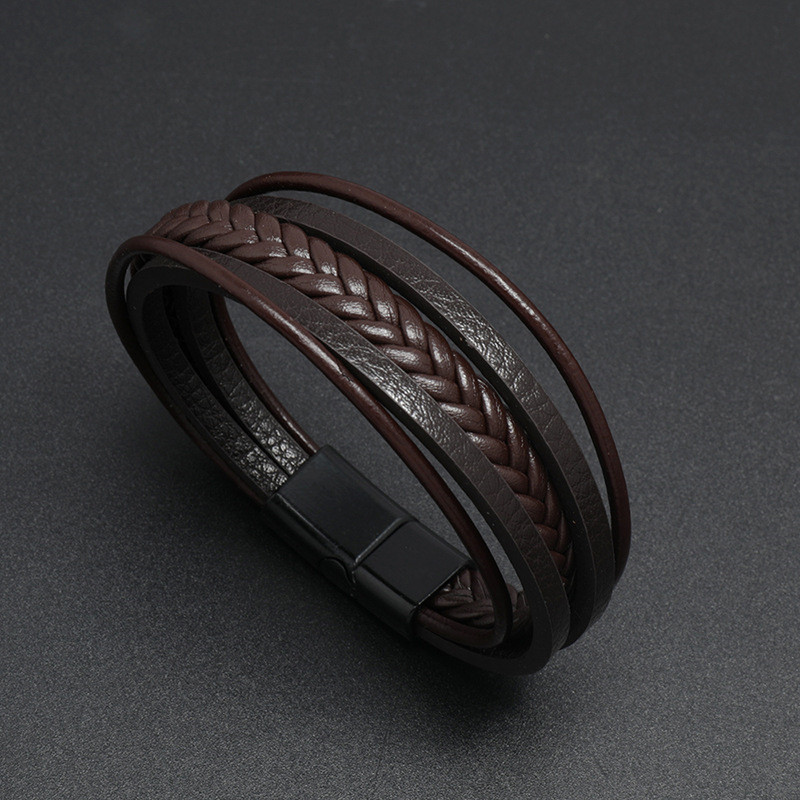 Herren Leder geflochtenes Armband Magnetarmband Retro Schmuck Armband_voghion.com