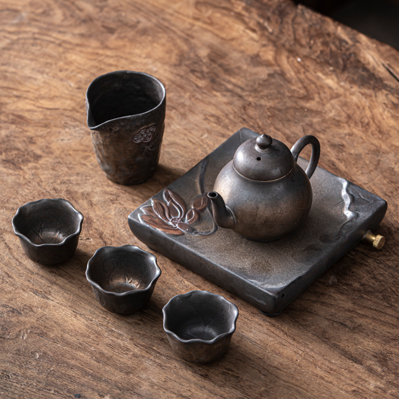 Creativo japonés Kung Fu té juego traje hogar cerámica té taza tetera gres simple viaje portátil una olla tres tazas