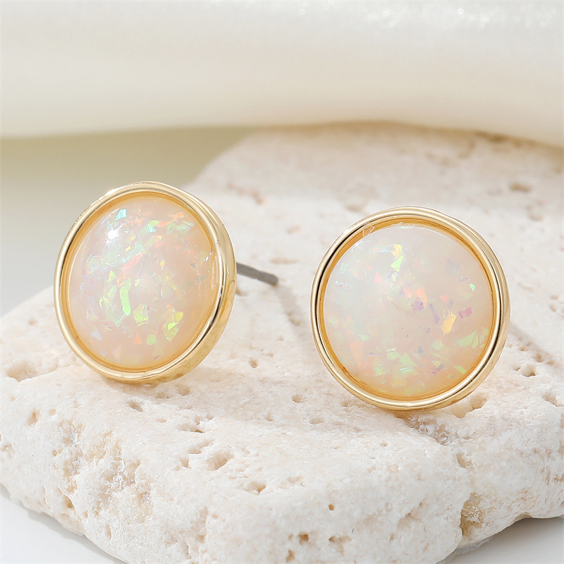 European Cross-Border Sold Jewelry Bohemian Retro Simple round Resin Earrings Opal Geometric Ear Stu