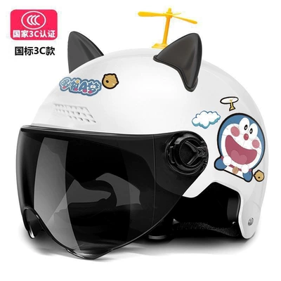 Motosiklet kaskı (dəbilqə) national standard electric motorcycle helmet for - 3cdoraemon-white-black-ears-windmill-tea-mirror
