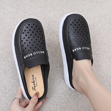 新款厚底防滑中年妈妈包头拖鞋包头拖鞋仿皮中跟洞洞鞋外穿女士拖