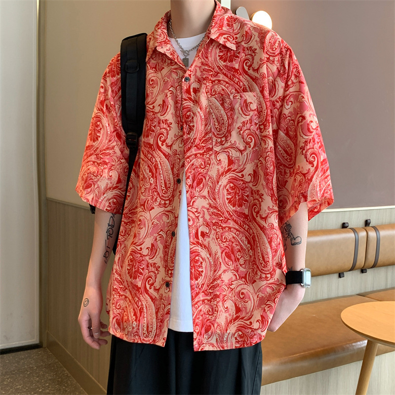 花柄シャツ、カジュアル、男女同型、高級トップス、香港風、ハンサム、若々しい、人気デザイン、半袖|undefined