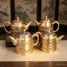 黄铜龙凤山水茶壶家居茶桌茶具铜摆件龙凤呈祥小茶壶会销礼品摆件