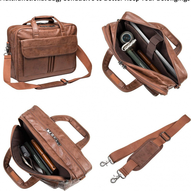 Stock de cuero de hombre cartero 17.3 pulgadas portátil maletín bolso de negocios bolso de mano viaje
